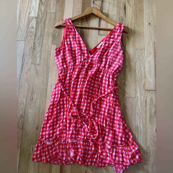 GB Gianni Bini Gingham pink/red  V neck sundress - Picture 3 of 8